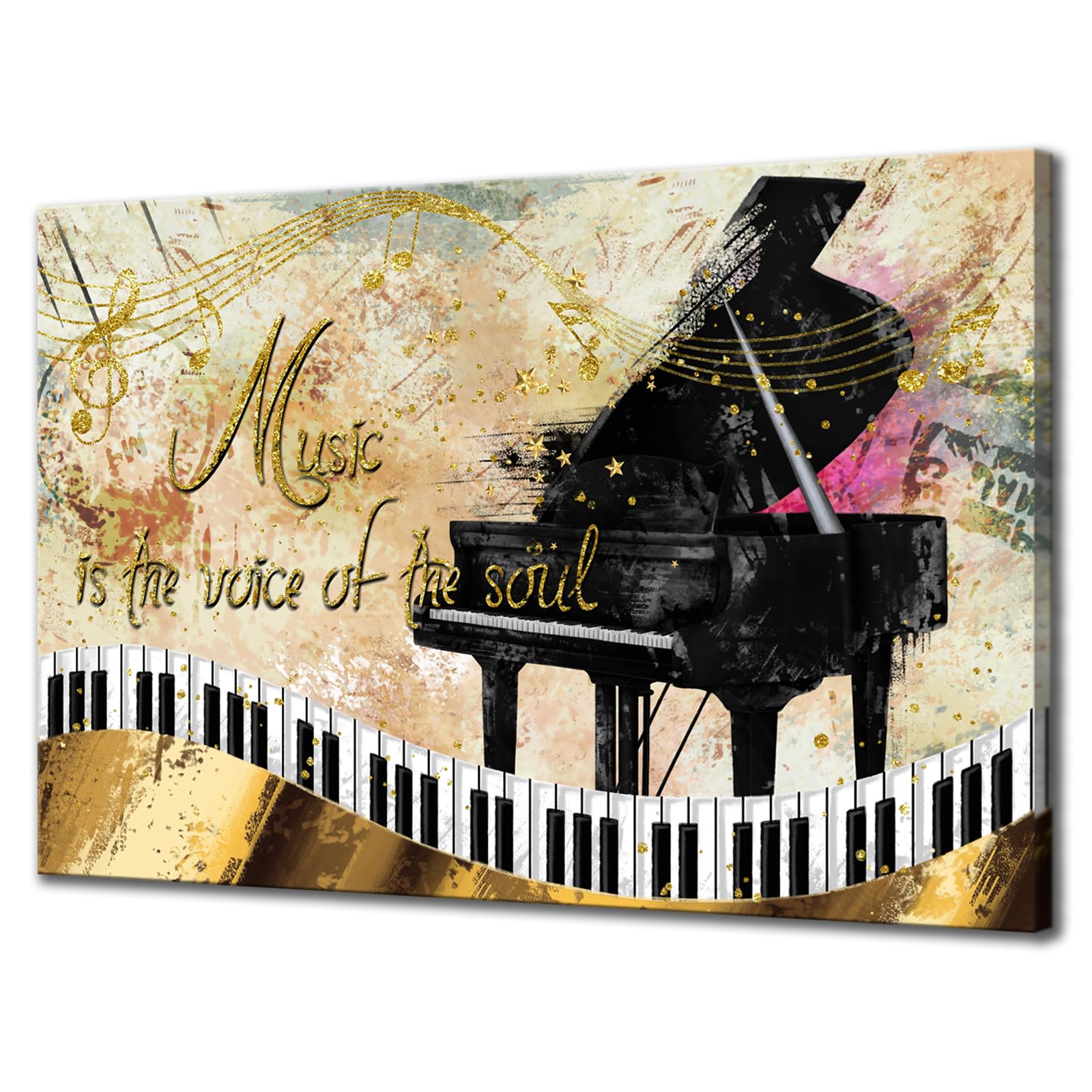 Amazon.com: Biuteawal Piano Wall Art Canvas Gold Musical Notes